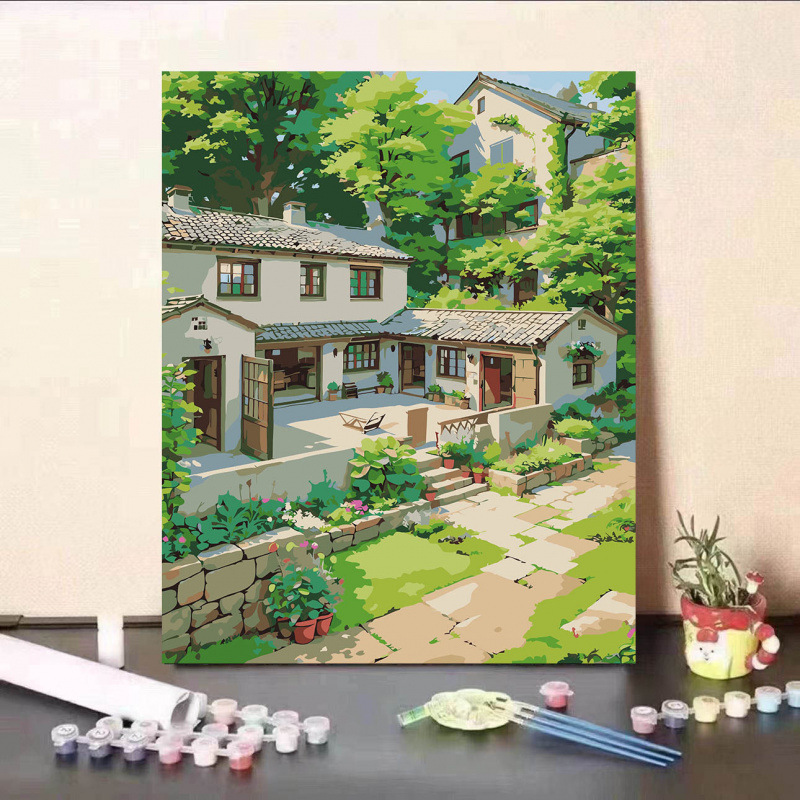 宮崎駿の夏のデジタル油絵、手描きの色付け、減圧、高価値のリビングルームの装飾絵画、ギフト|undefined
