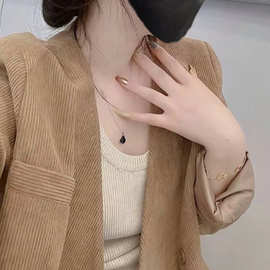 情人节新年新款春款通勤外穿卡其色个性灯芯绒西装潮流外套女