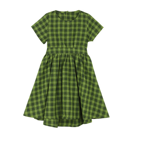 Girls' Plaid Grass-green Midriff-Exposing Dress, Princess Style, 24 Summer Collection—New Arrival, Made-to-Order Kids' Clothing for Export