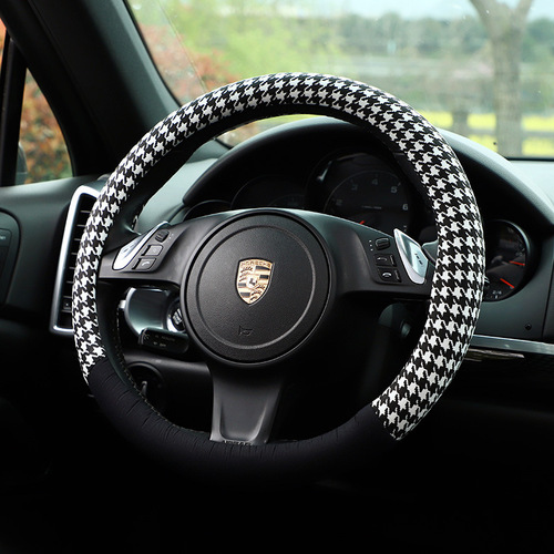 Car steering wheel cover Houndstooth stretch cotton steering wheel cover All-season anti-slip creative car handle cover