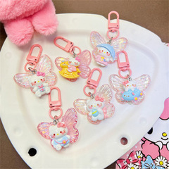 ピンクの細いキラキラ蝶ktキーホルダーかわいいアニメ少女甘いペンダントカップルの親友アクセサリープレゼント