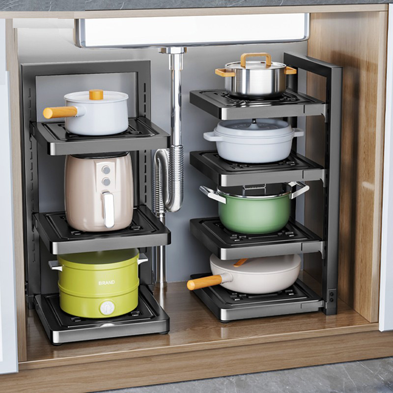 Estante de almacenamiento multicapa de cocina para gabinete multifuncional doméstico bajo fregadero para utensilios de cocina estante de almacenamiento de estante de panela en capas