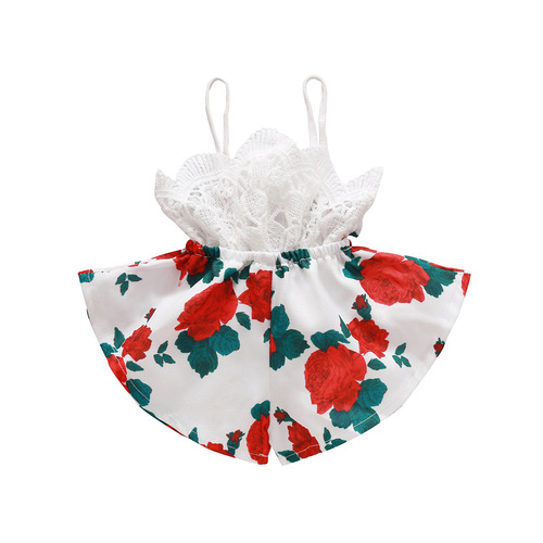New Arrival Children's Clothing Baby Girls' Lace Floral Romper Summer European and American Style Girls' Suspender Shorts