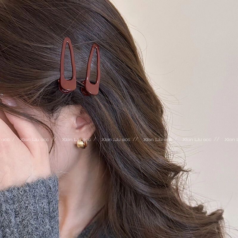 アンコラレッドメタルヘアピン、甘くて高級感があり、子供っぽい女の子のサイドヘアクリップ、ヘアアクセサリー|undefined