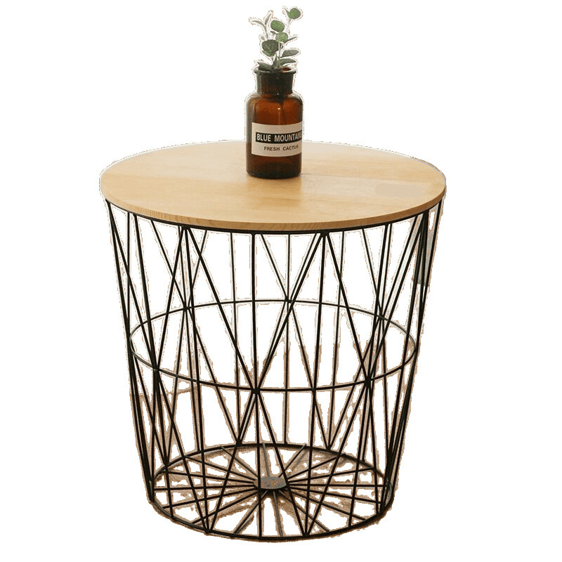 Nórdica mesa de cabecera de hierro forjado multifuncional simple mesa de té pequeño marco de almacenamiento de dormitorio ropa sucia brazo malla de hierro