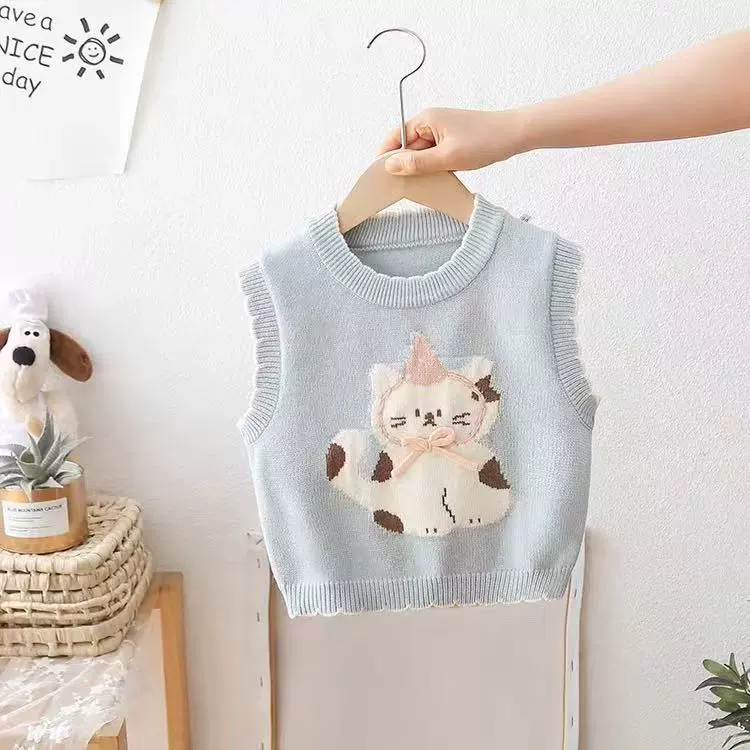 女童毛衣背心2025春款儿童新款坎肩卡通小猫咪女宝宝针织马甲薄款