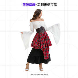 【工厂定制】复古中世纪大摆裙不规则半身裙海盗衫束腰上衣套装女