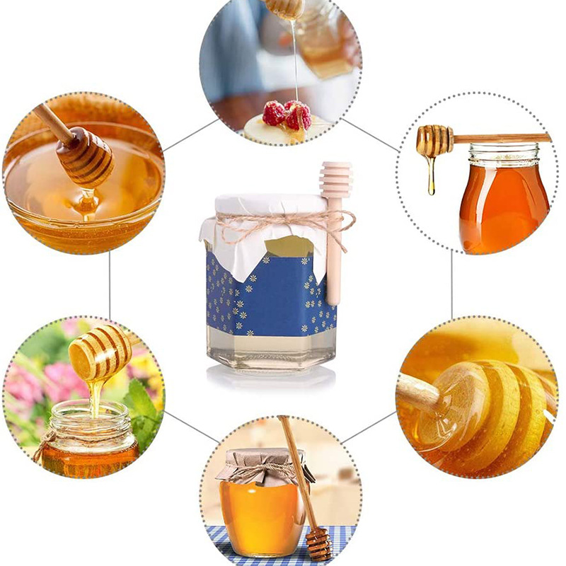 Suministro de punto al por mayor de fábrica de palitos de miel de madera, miel, café con leche de miel, mermelada, palitos de mezcla, letras personalizadas