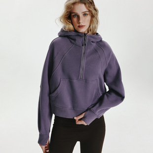Excellent Condition Scuba Kangaroo Pocket Half-Zip Hoodie Sweatshirt + Sweatpants Yoga Wear Fitness Sports Suit for Women