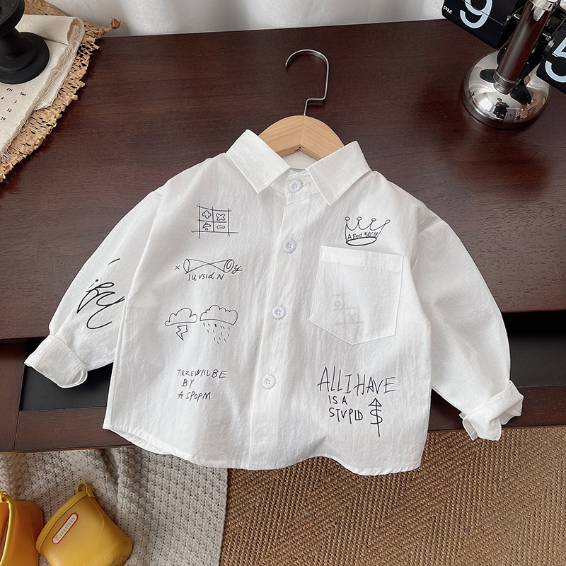 Camisa de manga larga de graffiti de dibujos animados para niños Camisa informal de la calle frita para bebés para hombres y mujeres