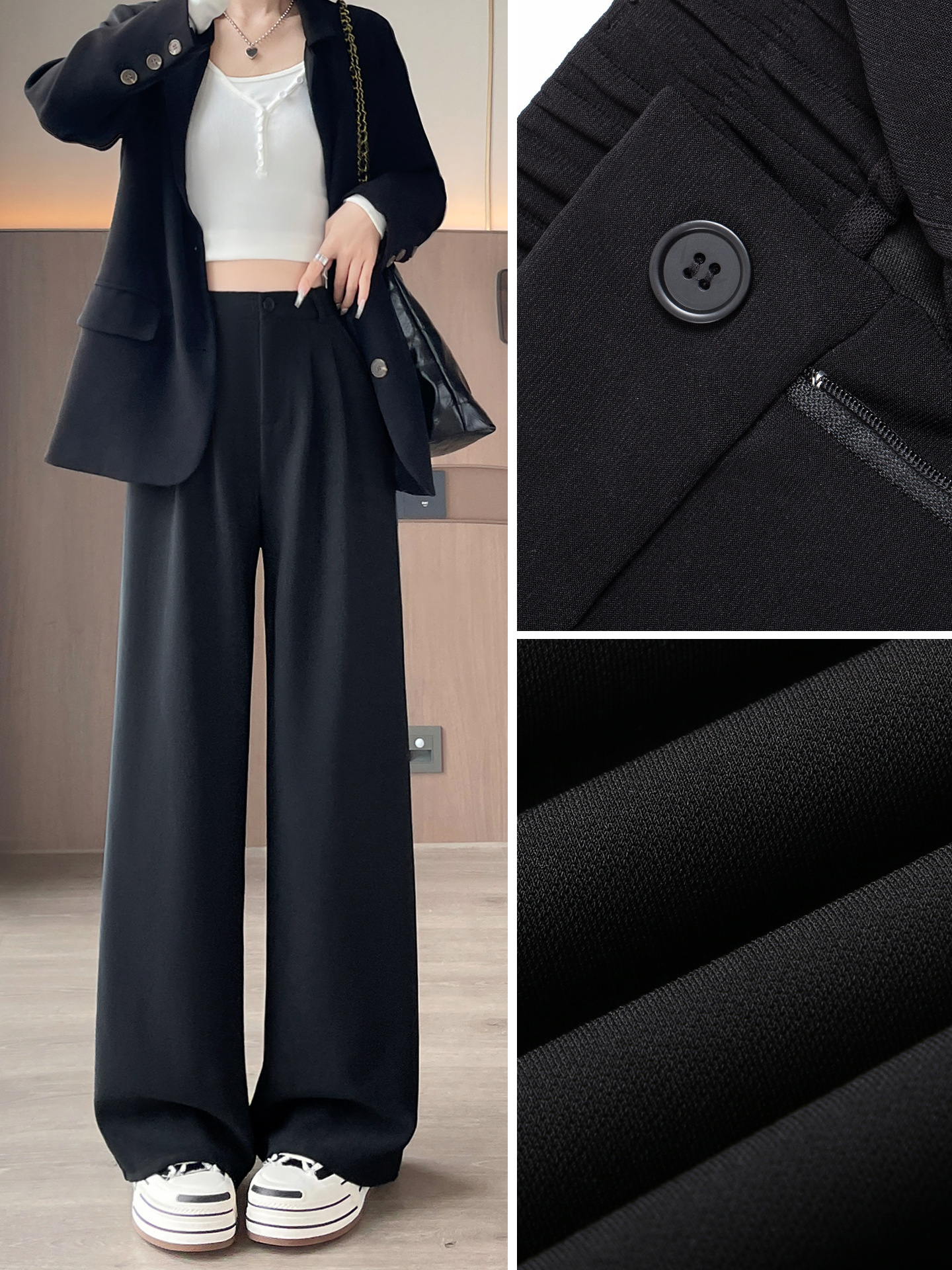 Pantalones de traje negro para mujeres 2026 nuevo otoño y invierno de alta calidad sensación vertical recta relajada pequeño pantalones casuales de piernas anchas