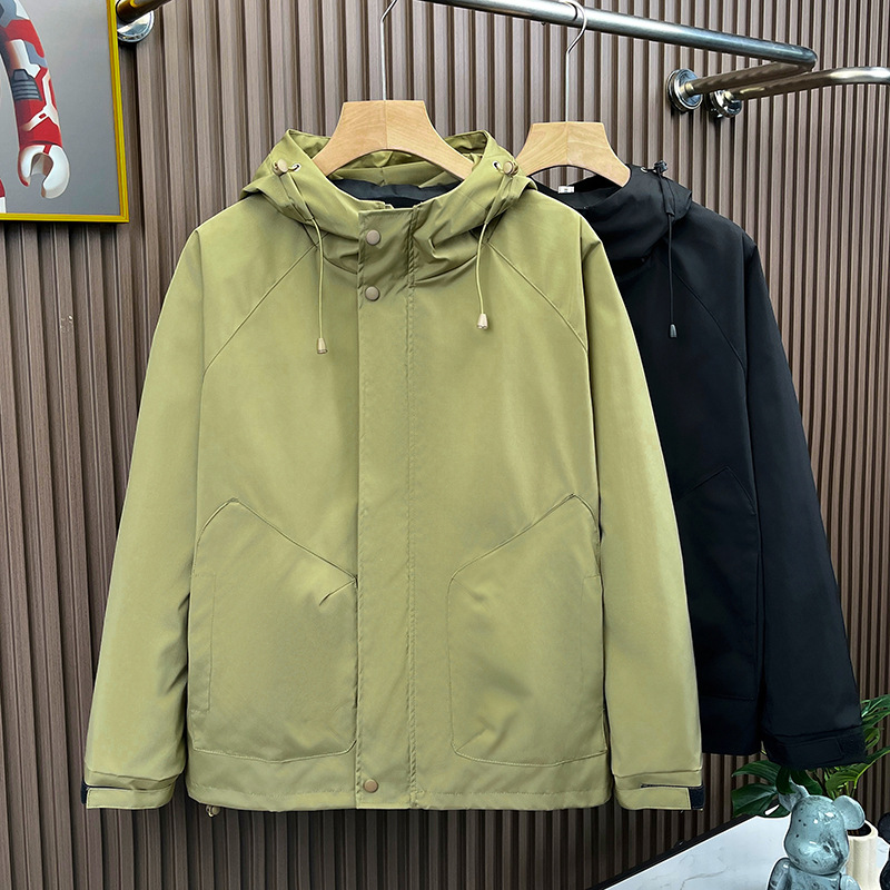 Chaqueta de primavera y otoño Chaqueta de hombre Chaqueta a prueba de viento Top de color sólido con capucha moda nueva moda casual suelta ropa de trabajo marea