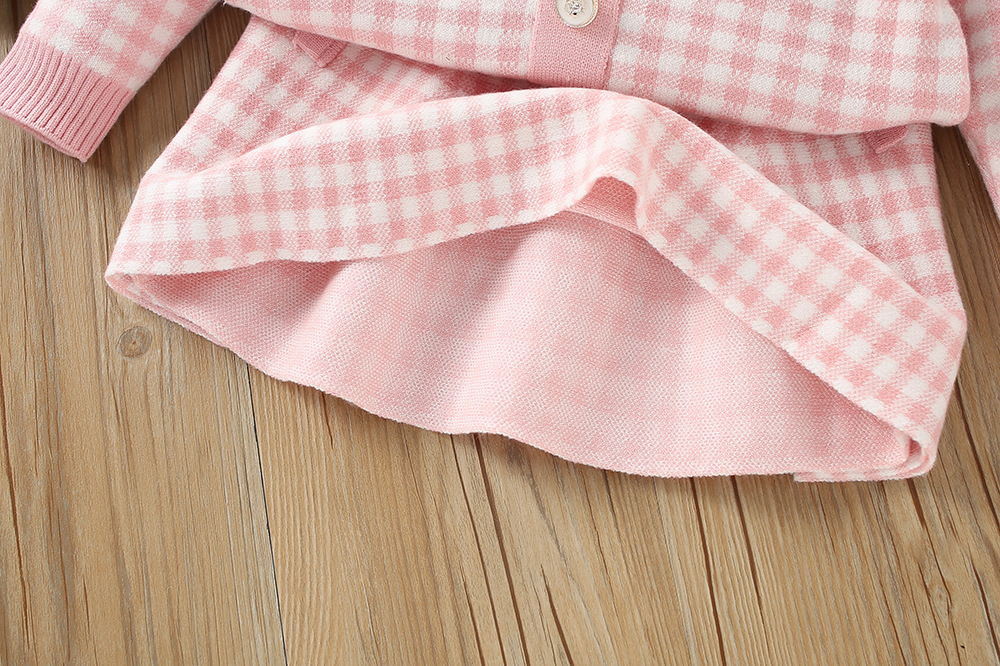 Ensemble pull-over pour filles, nouvelle jupe deux pièces tricotée à carreaux, à la mode coréenne, parfumée, automne/hiver, 2023_voghion.com