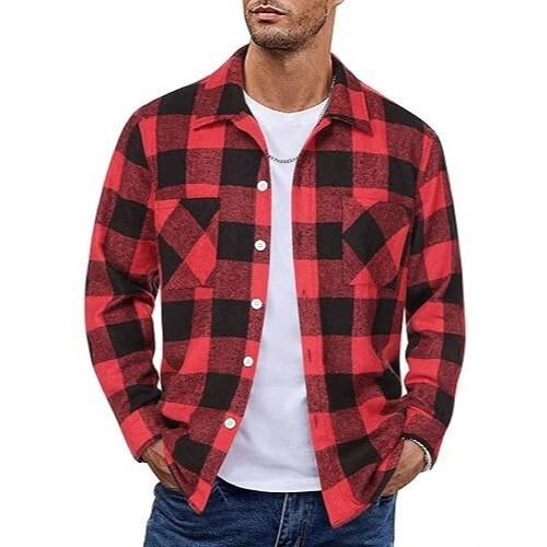2025 men's Europe and America Amazon AliExpress cross-border new plaid casual long sleeve shirt coat casual Joker