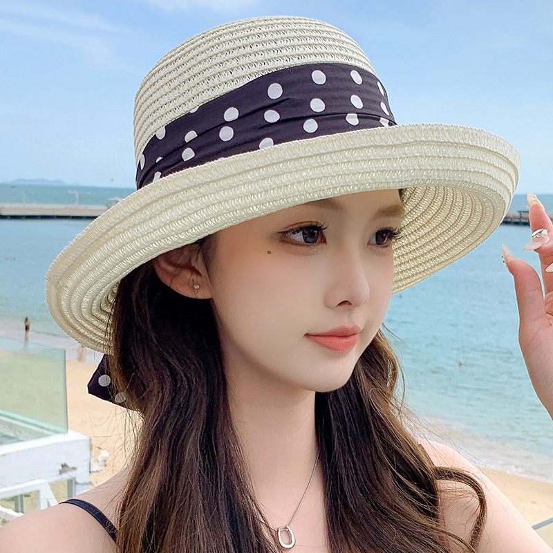 Children's Straw Hat With Wave Dot Pattern For Summer Sunshade_voghion.com
