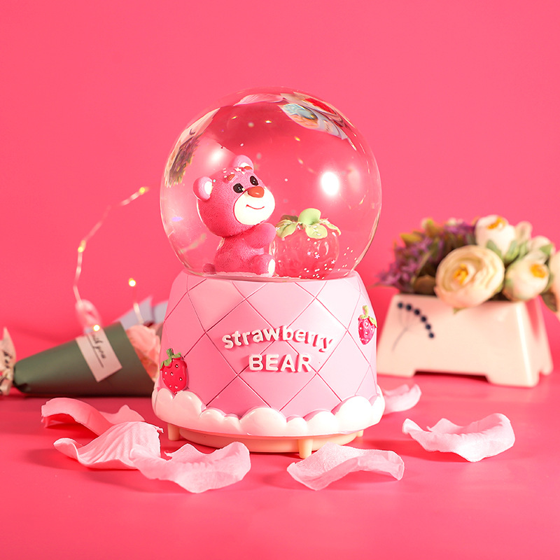 Fantasía bola de cristal dibujos animados fresa oso caja de música luminosa juguete de los niños niñas Regalo de Cumpleaños de vacaciones