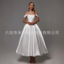 简约气质晚礼服2025新款一字肩无袖显瘦高级质感轻奢感主婚纱长裙