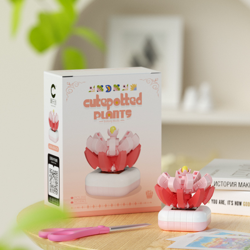 Chao Lechuang 8954 - 8965 plantas suculentas en maceta de micropartículas bloques de construcción ensamblaje juguetes adornos regalos del día del maestro