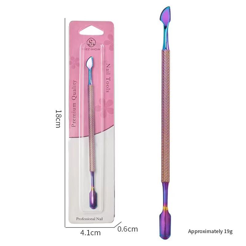 estilo ruso de acero de doble cabeza empuje bisel naranja varilla de remoción de uñas raspador de piel muerta empuje uñas raspador de arena frontal herramienta de acero inoxidable