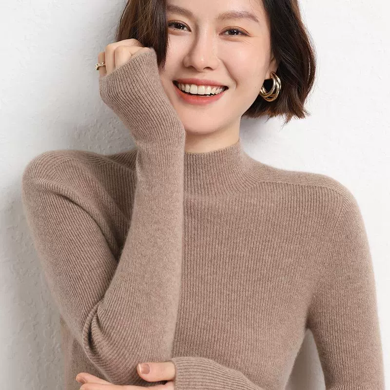 秋冬新款女半高领打底衫针织毛衣圆领套头百搭修身显瘦纯色内搭