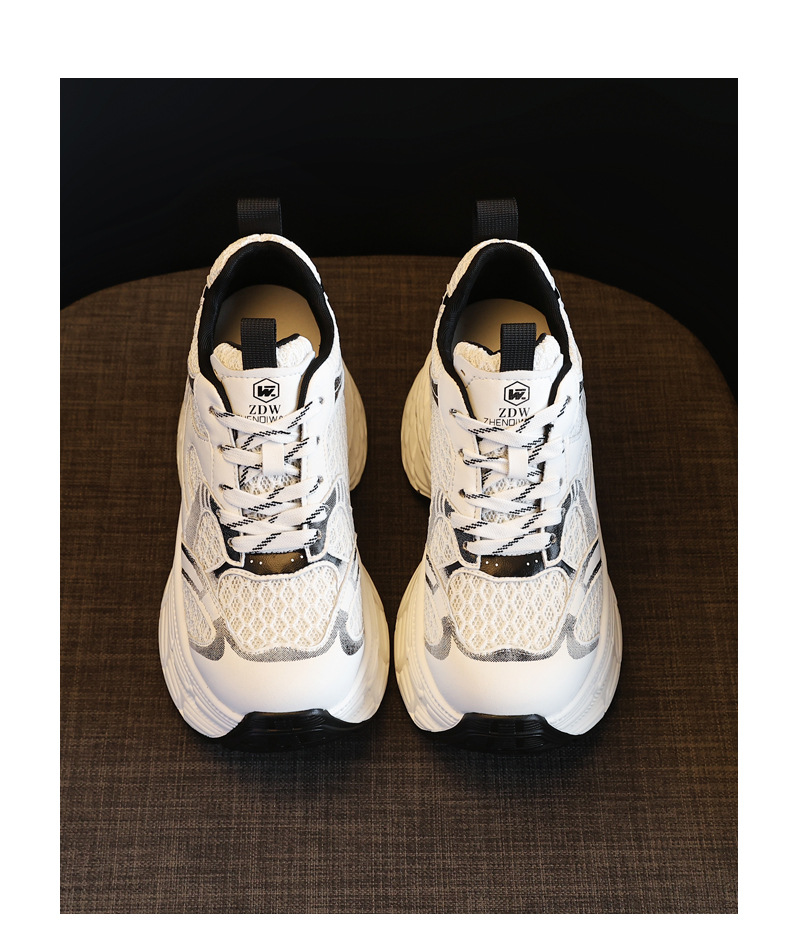 Giày sneaker nữ chunky đế dày lưới thoáng khí, đế bánh xốp mềm, tăng chiều cao nhẹ — Màu xám trắng chi tiết 19
