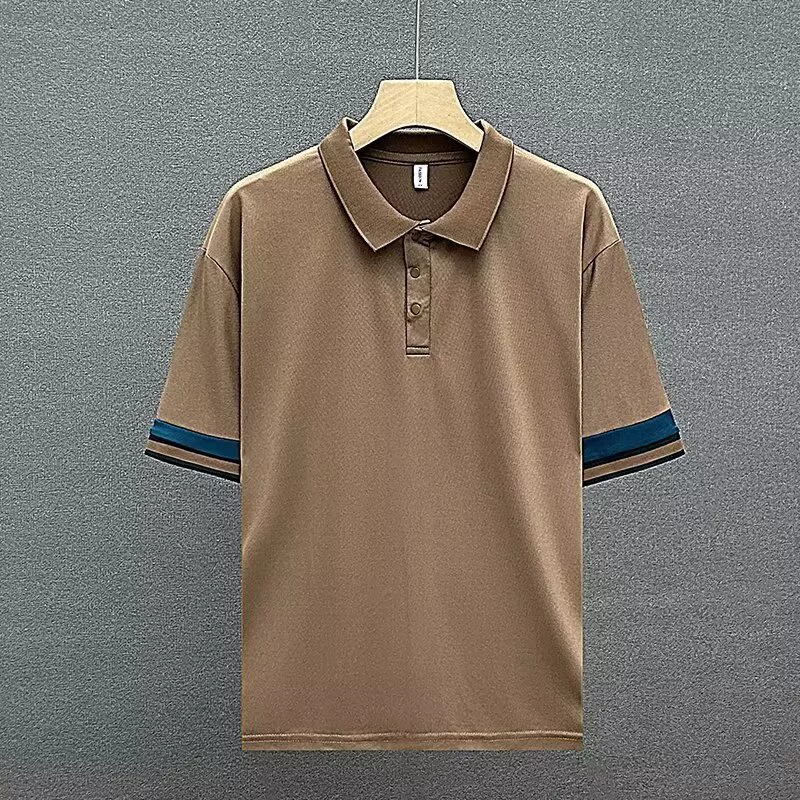 Модная летняя поло для отдыха - short sleeve, черно-белый/кофейный, размеры M-3XL