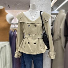 十三行2025秋季新款韩系轻熟风双排扣卡其色风衣外套短款大衣女