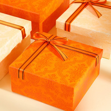 新款复古橙色丝带天地盖礼盒口红香水礼品盒包包化妆品包装盒现货