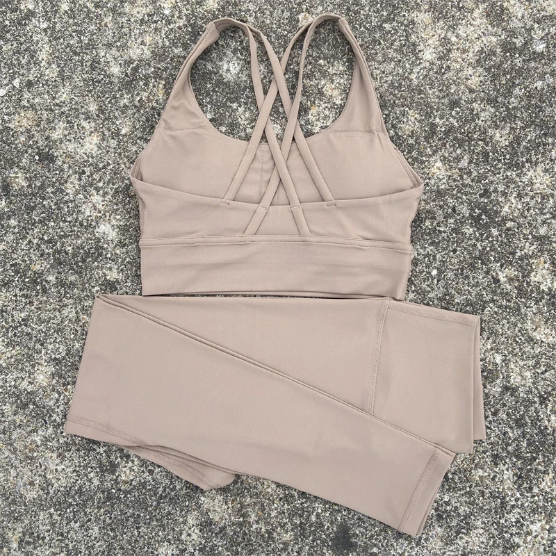 U Neck Neckline Simple Style Sport Style Solid Color Nude Feel Jinammonia U Neck Tracksuit Racerback Tank Tops Skinny Pants