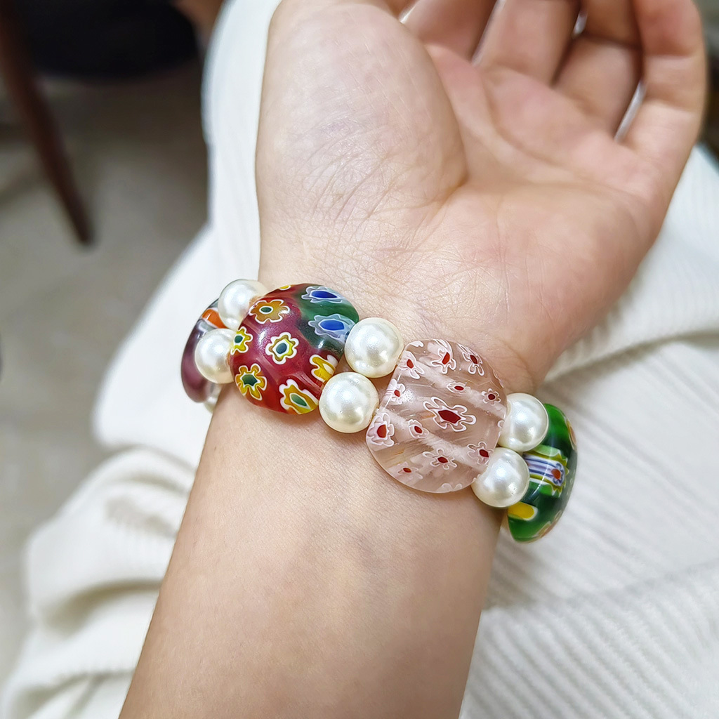 50g Weight Stretch Adjustable Clasp Closure Type Bracelets Classification glass Chain Material 1 Piece Quantity Daily Occasion glass Material Round, Flower Pattern All Seasons Season Women's Gender Handmade Design Pastoral Style Pastoral Round Flower Glass Stretch Adjustable Beaded Bracelets Wholesale 25