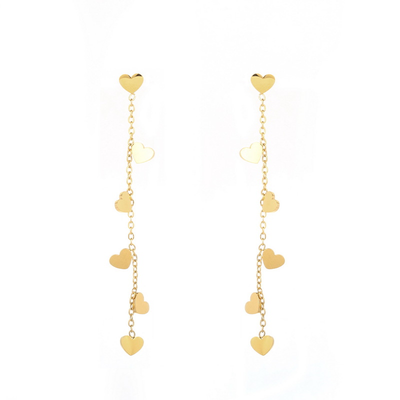 Aretes Pendientes de Dije de Corazón con Flecos Largos de Acero de Titanio para Mujer