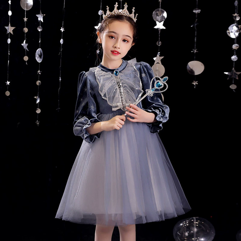 Платье для девочек 3-6 лет, весна-осень 2025, с длинным рукавом, для выступлений, наряд для подружки невесты, праздничный костюм, осенне-зимний стиль