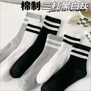 袜子女秋冬精梳棉中筒袜秋冬季 ins 潮情侣时尚中长款条纹运动袜