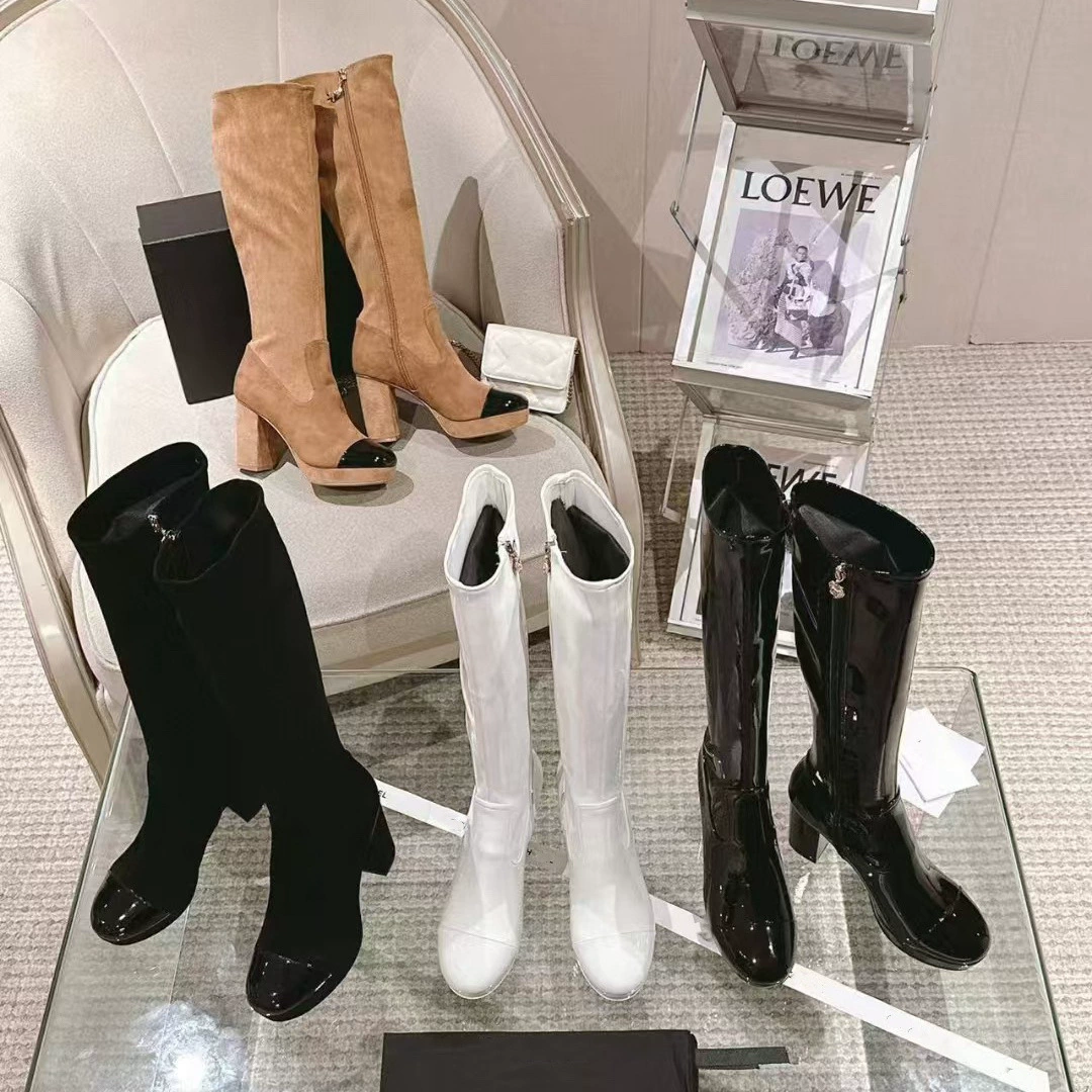 Little Xiangfeng, матовая кожа, высокие эластичные сапоги, женские толстые каблуки, водонепроницаемый стол