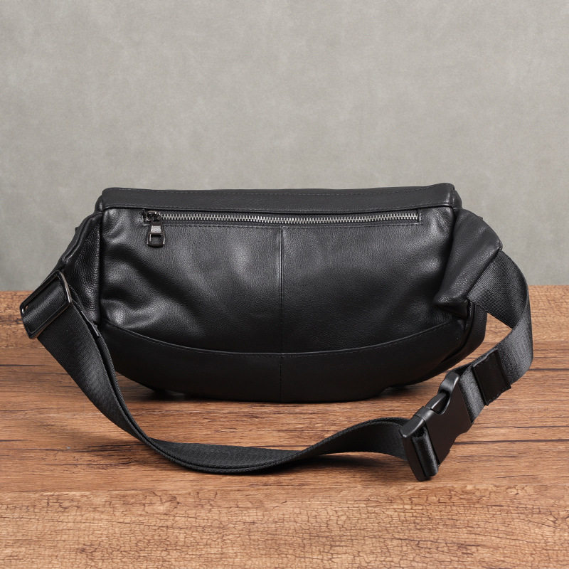 Túi đeo chéo nam da bò lớp đầu tiên, túi đeo ngực dung tích lớn chống trộm 17×7×13 cm — Màu đen chi tiết 2