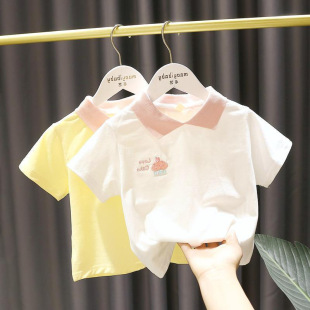 Summer Girls' Short-sleeved Lar Polo Shirt Baby's Western Style Children's Personalized Trendy Korean Color-block Cyber Celebrant T-shirt Top