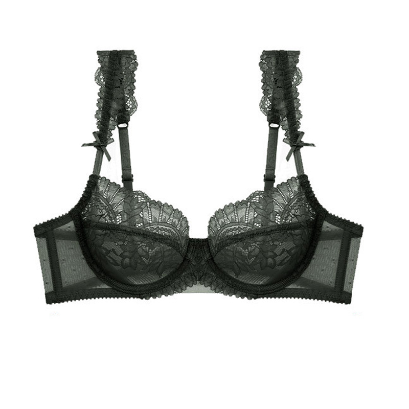 Traje de ropa interior de deseo puro transfronterizo, pecho pequeño, sujetador de encaje sexy cómodo y transpirable, sujetador francés hueco ultrafino