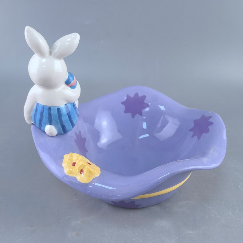 Cerámica de Pascua tazón de conejo decoración doméstica diaria canasta de dulces conejo plato de conejo decoración de almacenamiento al por mayor