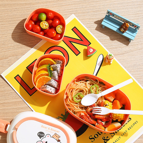 ins Internet celebrity bear double-layer plastic lunch box large capacity student portable lunch box microwave oven adult lunch box
