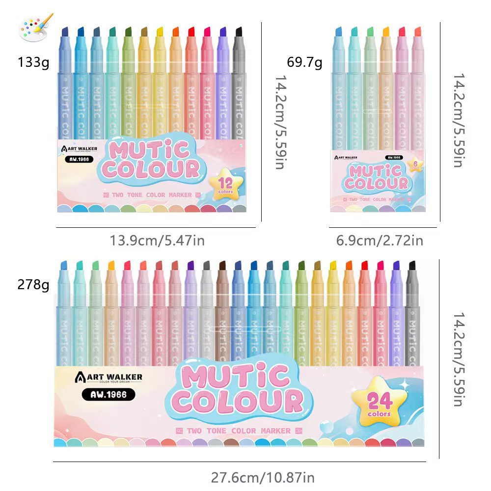 Resaltador transfronterizo de dos cabezas Juego de 24 colores Marcador de color Dibujo de estudiantes Marcador de graffiti de pintura