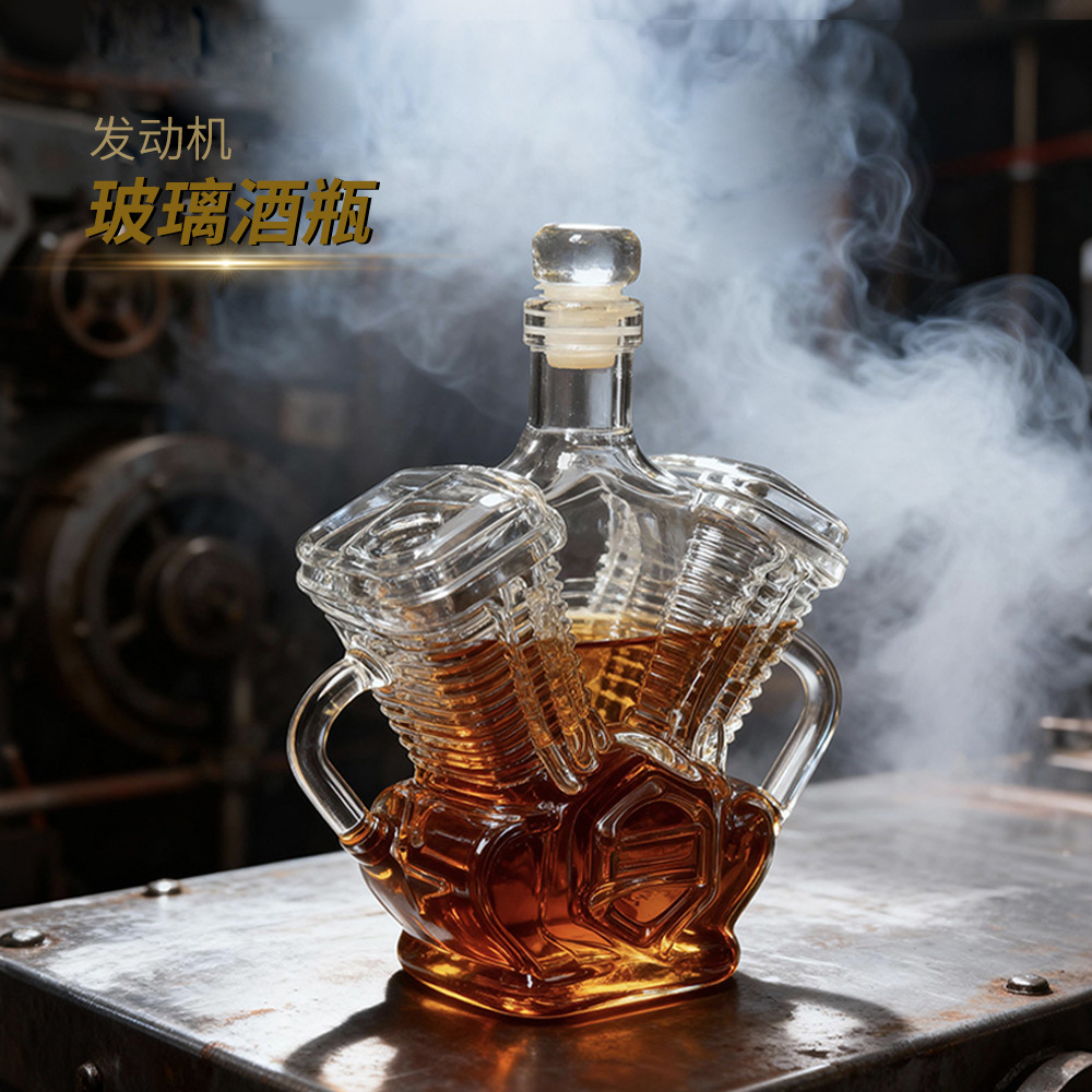 Botella de whisky motor V8 botella de whisky motocicleta temática retro decanter de vidrio