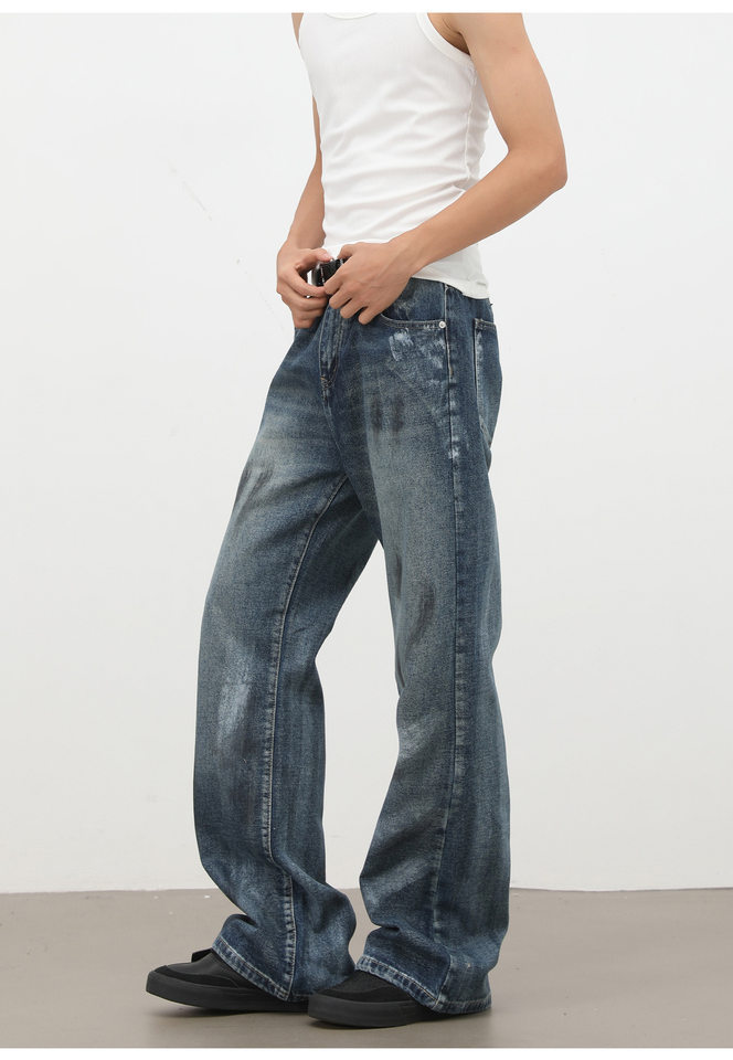 Quần jeans nam ống loe nhẹ dáng suông, họa tiết graffiti phun sơn phong cách đường phố — Màu xanh dương chi tiết 18