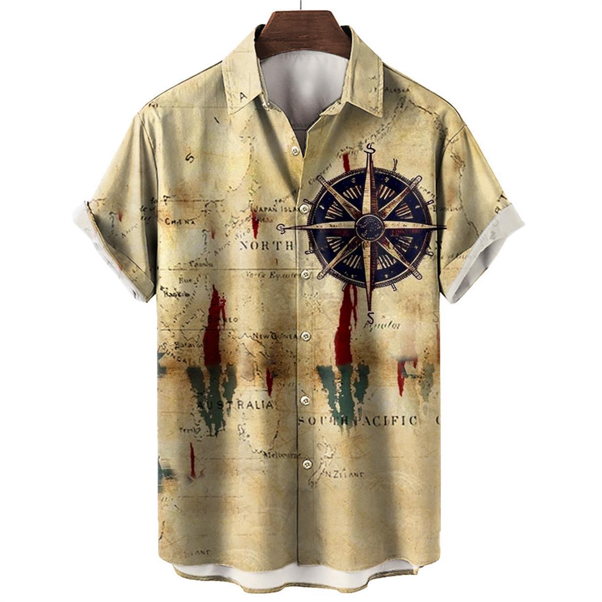 Tendencia de la moda para hombres Camisa de manga corta hawaiana Camisa estampada digital 3D Estilo explosivo transfronterizo de Amazon