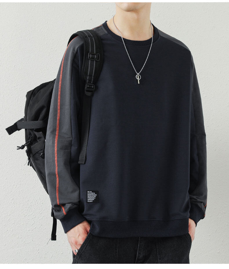 Herfst lange mouwen T-shirt trendy losse ronde hals sweatshirt kleding lente en herfst heren s knappe kleding top_voghion.com