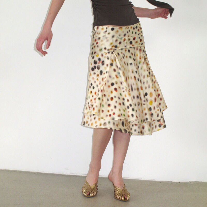 Mito De Dar Acetate Tencel Psychedelic Polka Dot Double-Layer Bias-Cut Resort-Style Mid-Length A-Line Skirt