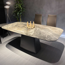 名宏杨现代简约长方形意大利岩板餐桌轻奢2024新款高端天然大理石