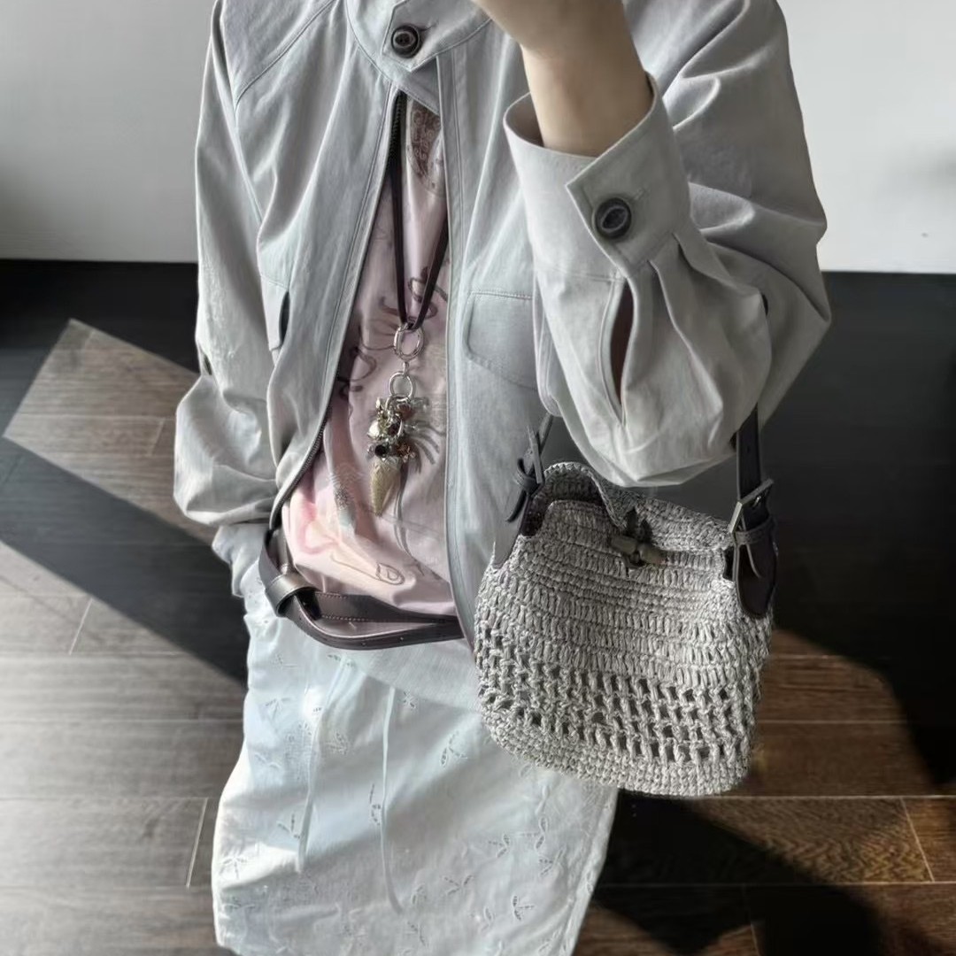 Handmade Crochet Raffia Woven Large Bag 2025 New Women's Tote Bag Vacation Style Beach Straw Bag - Thumbnail 4