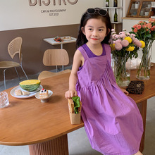 鹿小鹿女童连衣裙套装2022夏新款儿童韩版紫色背心裙T恤衫两件套