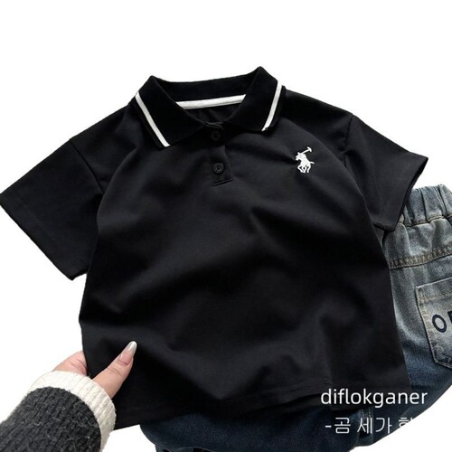 Boys' Summer Short-Sleeved Polo Shirt T-Shirt Embroidered Casual Korean-Style Summer Top for Kids and Students with Lapel Collar
