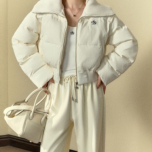 Milk Cube Design Woolen Shawl Collar Short Cotton Coat Loose Bread Coat Jacket for Women 2025 Autumn and Winter